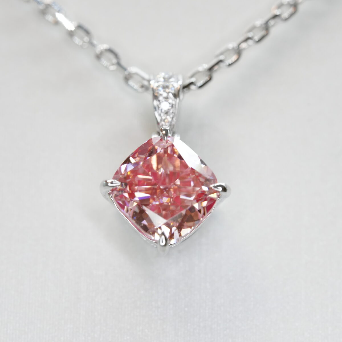 Cushion laboratory grown pink diamond halo pendant necklace
